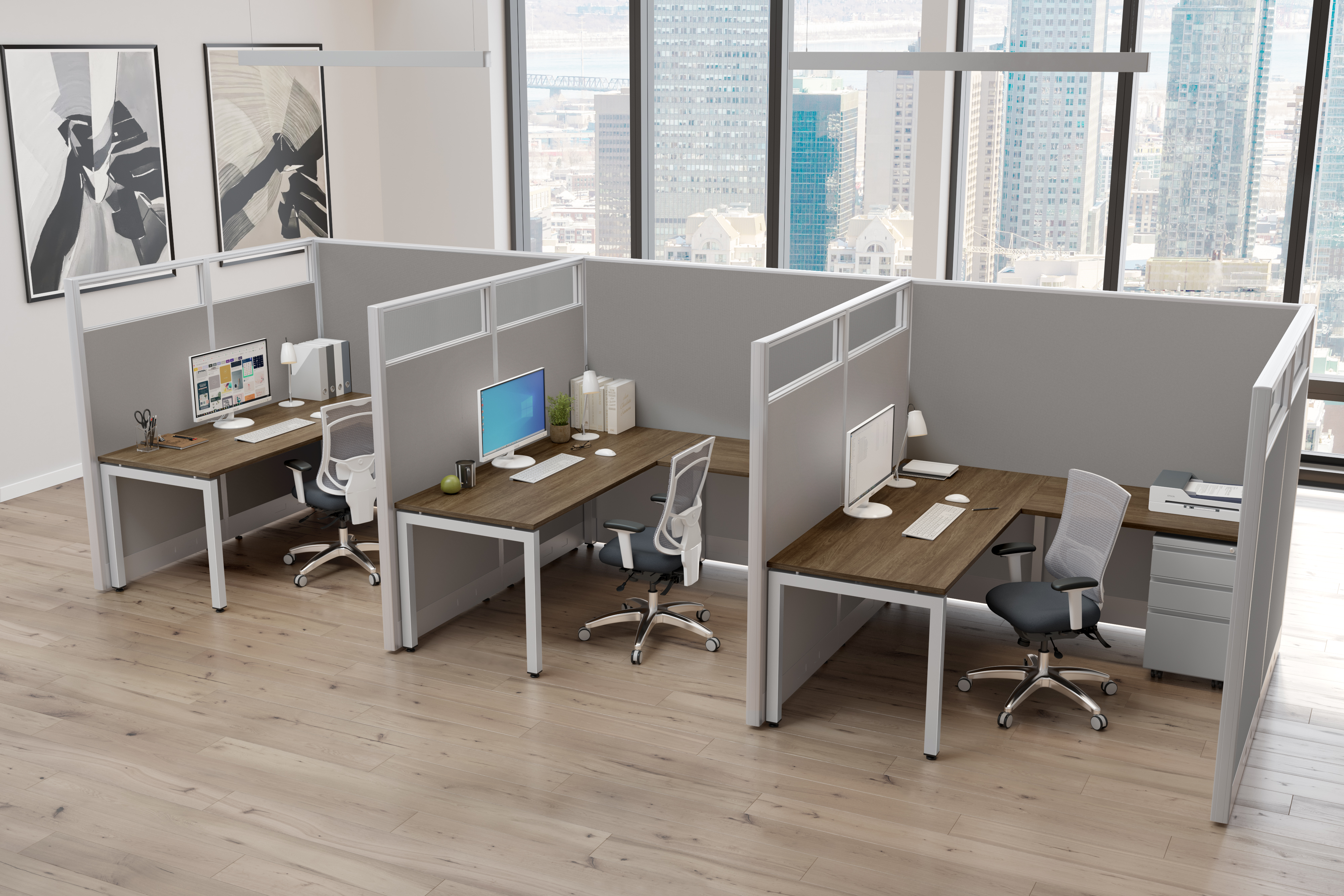 Modern ergonomic office workstation with accessories