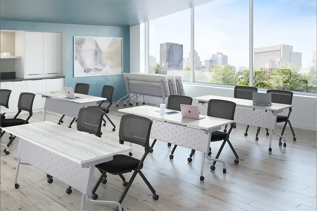 Flip top tables are an excellent way to maximize productivity when space is at a premium
