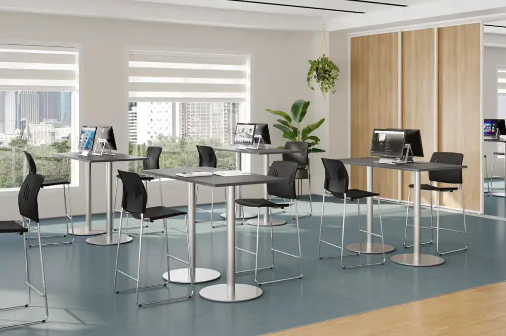 Group meeting tables make collaboration easy. Ask about the many options available today.